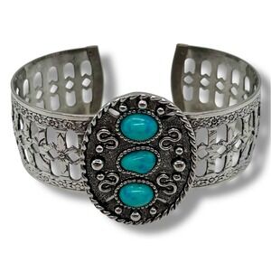 Vtg Sarah Coventry Sterling Silver Turquoise Cuff Bracelet Native American Style